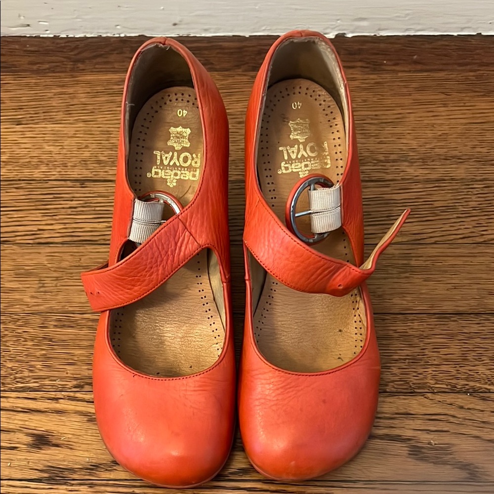 John Fluevog Red Mary Jane Shoes with Strap